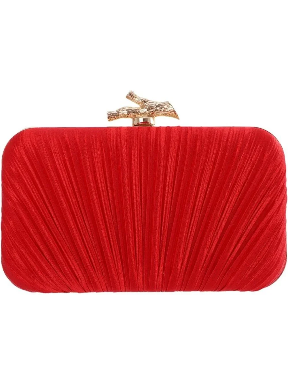 Women Red Pleated Clutch Purse For With Chain Wedding Party Evening Bag